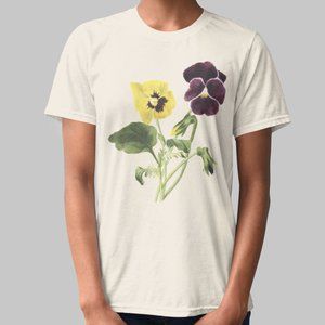 Two Garden Pansies VTG Floral Print Short Sleeve Graphic Tee T-shirt S M L XL